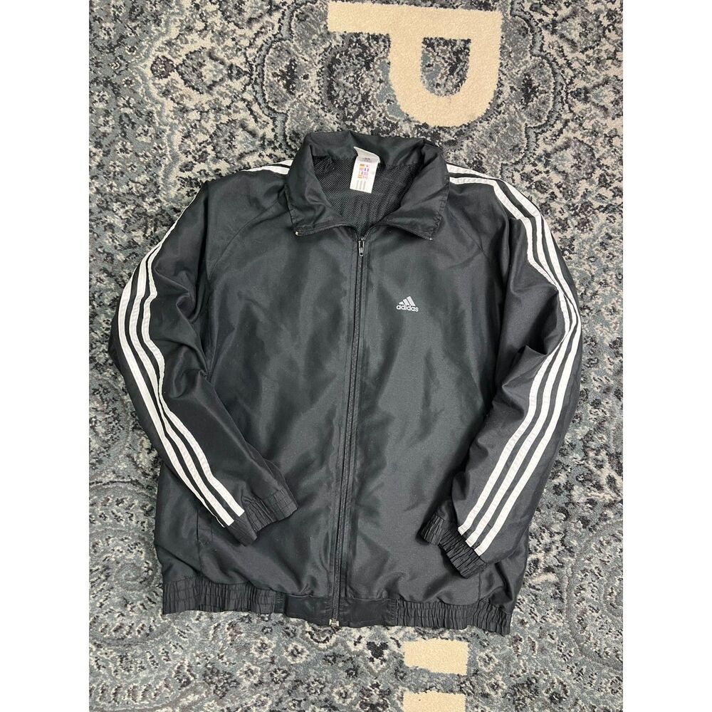 Vintage 90s Mens Adidas Windbreaker lightweight Jacket Size Large Black